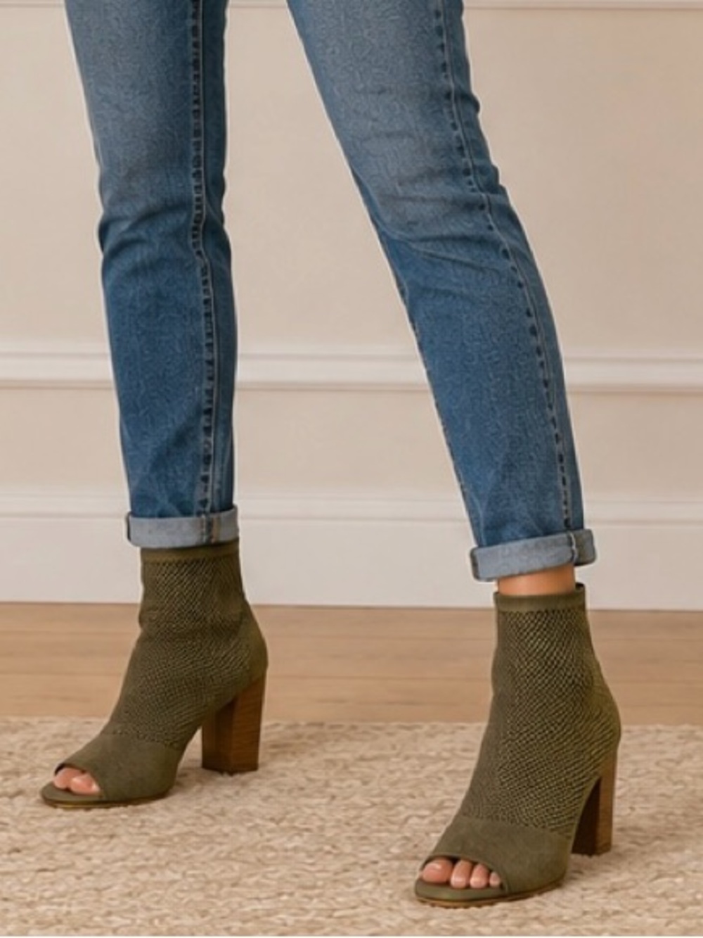 Brash Fabric Pull on Booties with Open‎ Toe